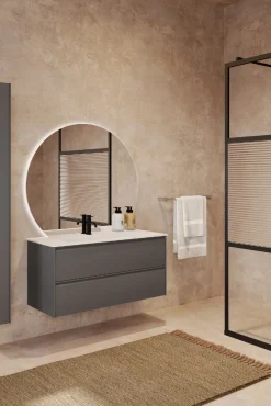 Allaskaappi altaalla Hietakari Corian L04, 984x455x490 mm, valkoinen Corian-allas, eri värejä