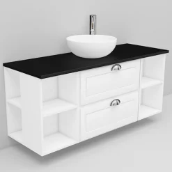 Allaskaappi ja Coast-allas Noro Flexline 184.3 musta taso 1200 mm valkoinen kehysovi