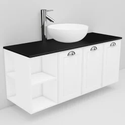 Allaskaappi ja Coast-allas Noro Flexline 144.3 musta taso 1200 mm valkoinen kehysovi