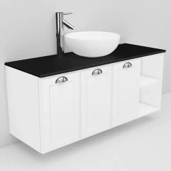 Allaskaappi ja Coast-allas Noro Flexline 136.3 musta taso 1200 mm valkoinen kehysovi