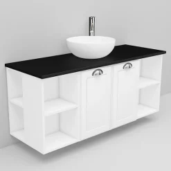 Allaskaappi ja Coast-allas Noro Flexline 152.3 musta taso 1200 mm valkoinen kehysovi