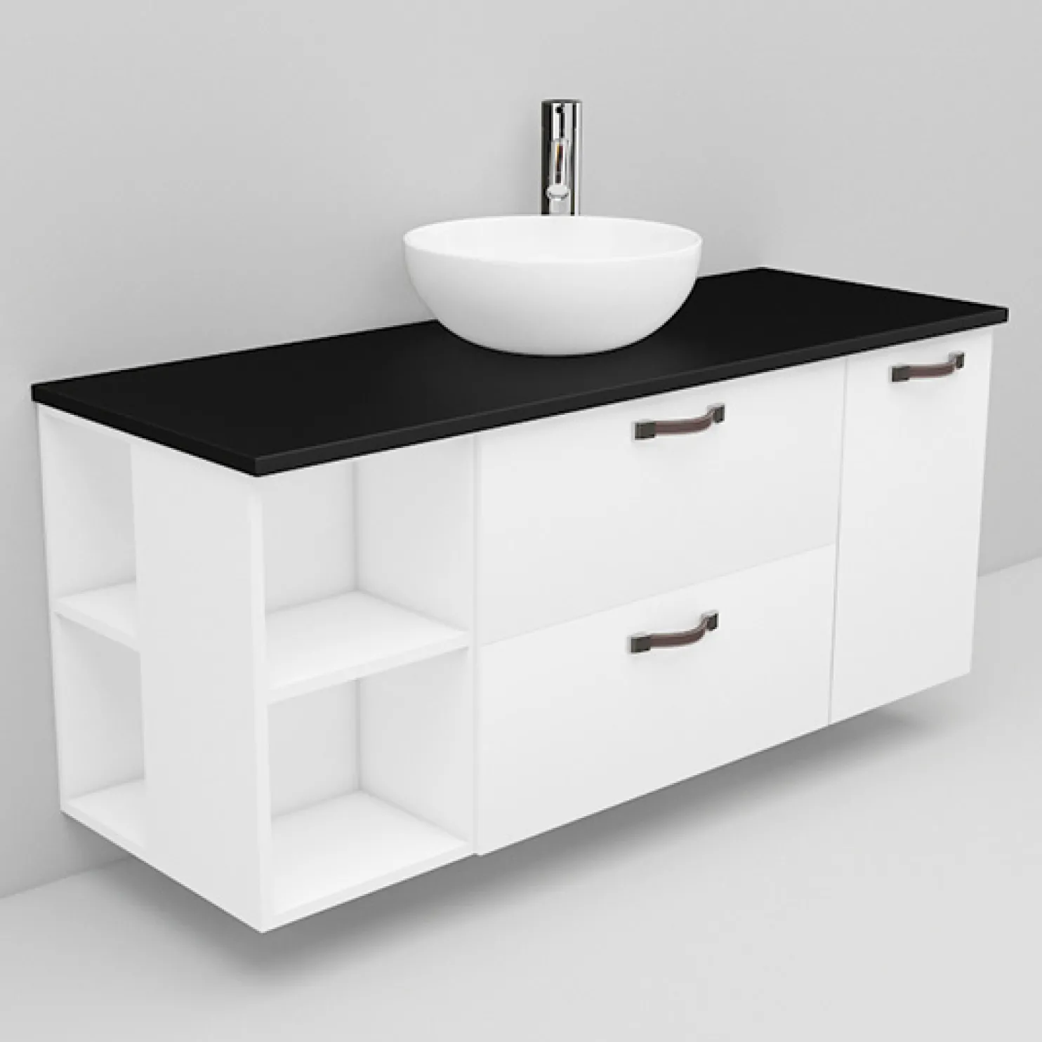 Allaskaappi ja Coast-allas Noro Flexline 176.1 musta taso 1200 mm valkoinen