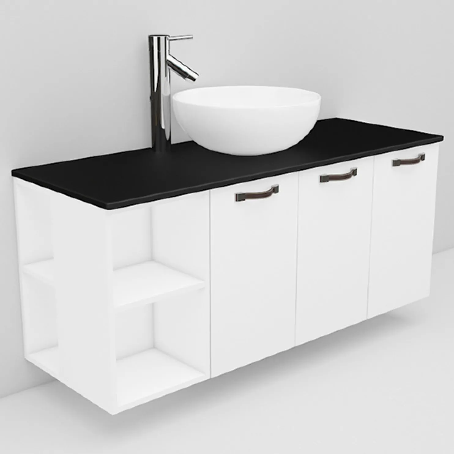 Allaskaappi ja Coast-allas Noro Flexline 144.1 musta taso 1200 mm valkoinen