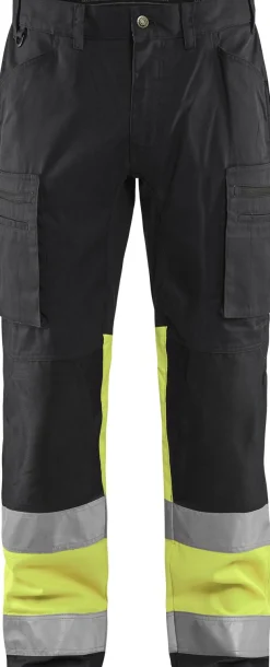 Huomiohousut Blåkläder 1551 Highvis Stretch musta/huomiokeltainen