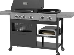 Kaasugrilli Easy Cooking 3in1, 5 poltinta, sivukeitin, plancha, pizzauuni, musta
