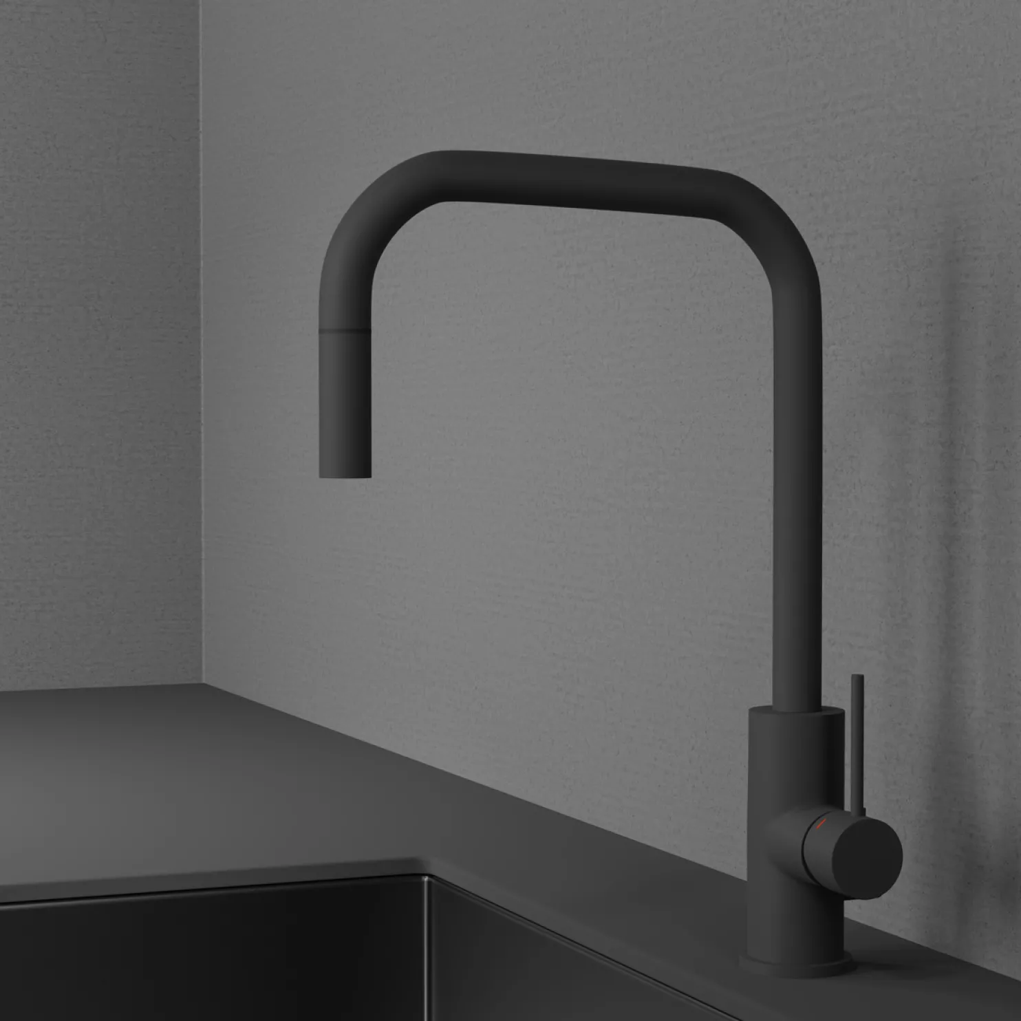 Keittiöhana Scandtap Steel Accent Square Coal D APK-liitäntä ulosvedettävä juoksuputki mattamusta