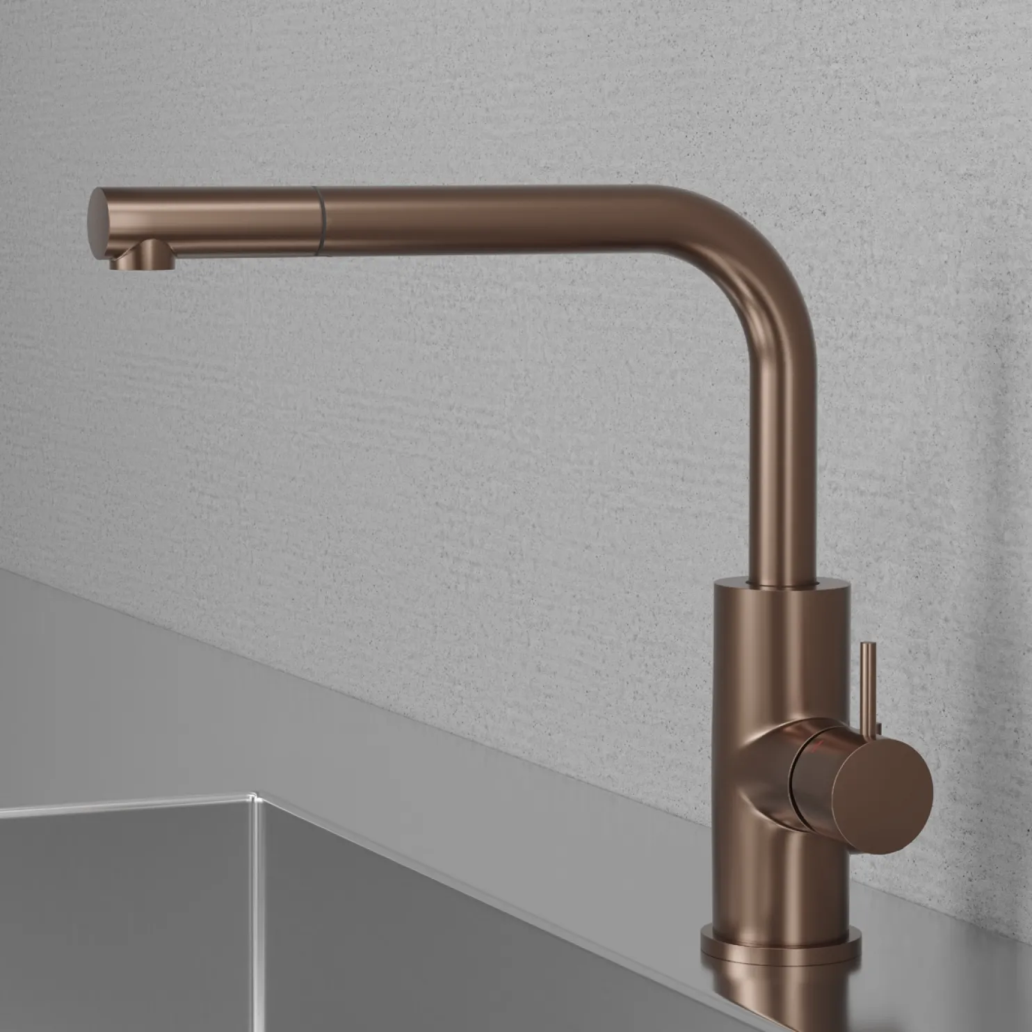 Keittiöhana Scandtap Steel Accent 90 D Amber, APK-liitäntä ja ulosvedettävä juoksuputki, kupari