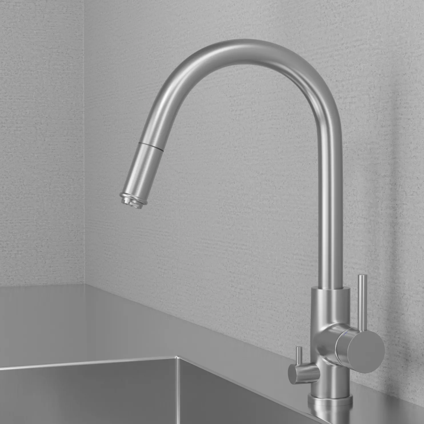 Keittiöhana Scandtap Steel Access D ulosvedettävällä suuttimella ja pesukoneventtiilillä