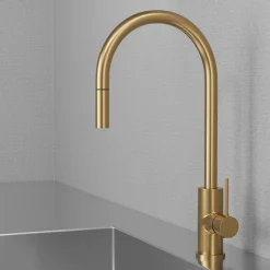 Keittiöhana Scandtap Steel Accent Sand D pesukoneventtiilillä messinki