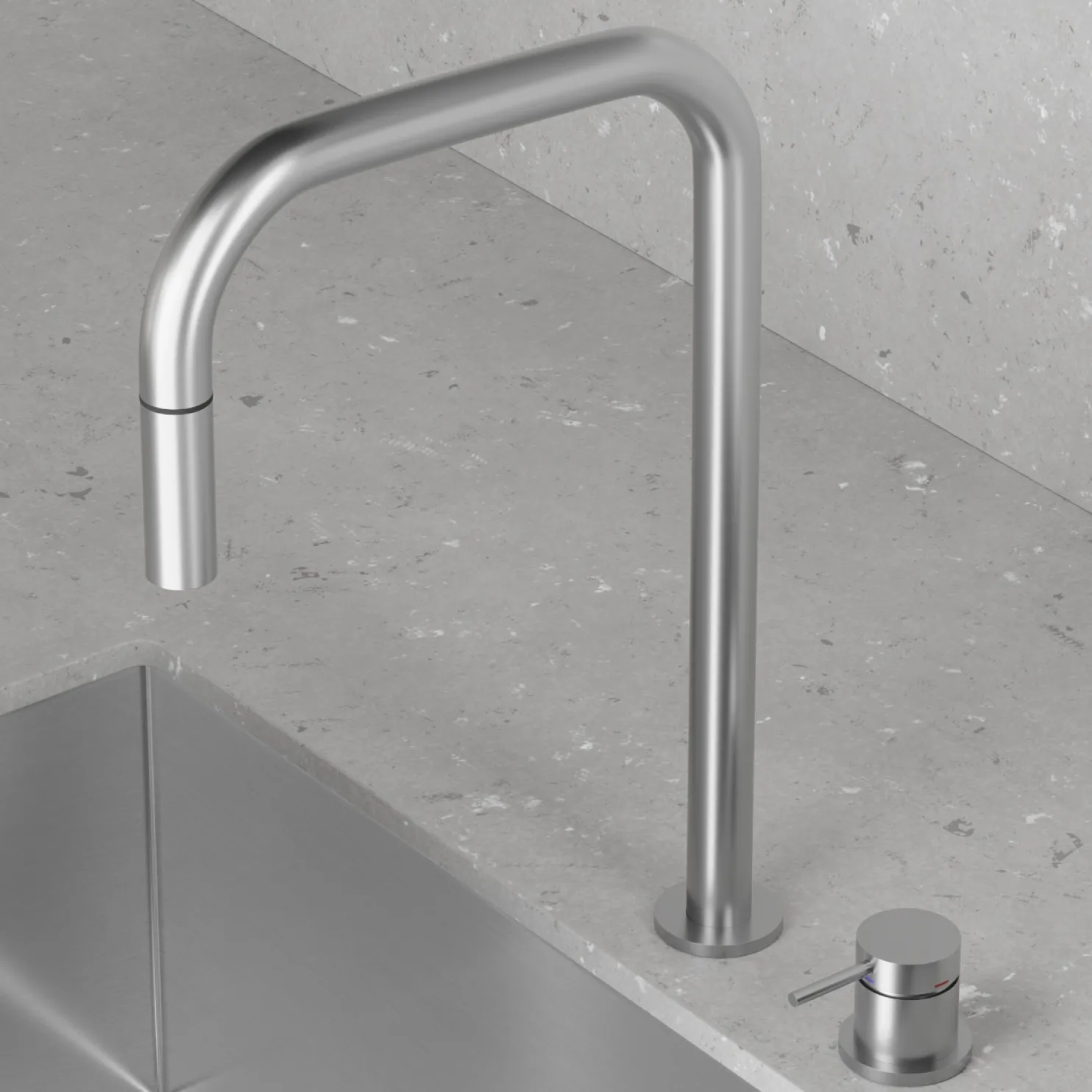 Keittiöhana Scandtap Steel Harmonized K2P Square Original, ulosvedettävä juoksuputki, ruostumaton teräs