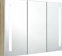 Kylpyhuoneen LED-peilikaappi, 89x14x62cm, valkoinen ja tammi