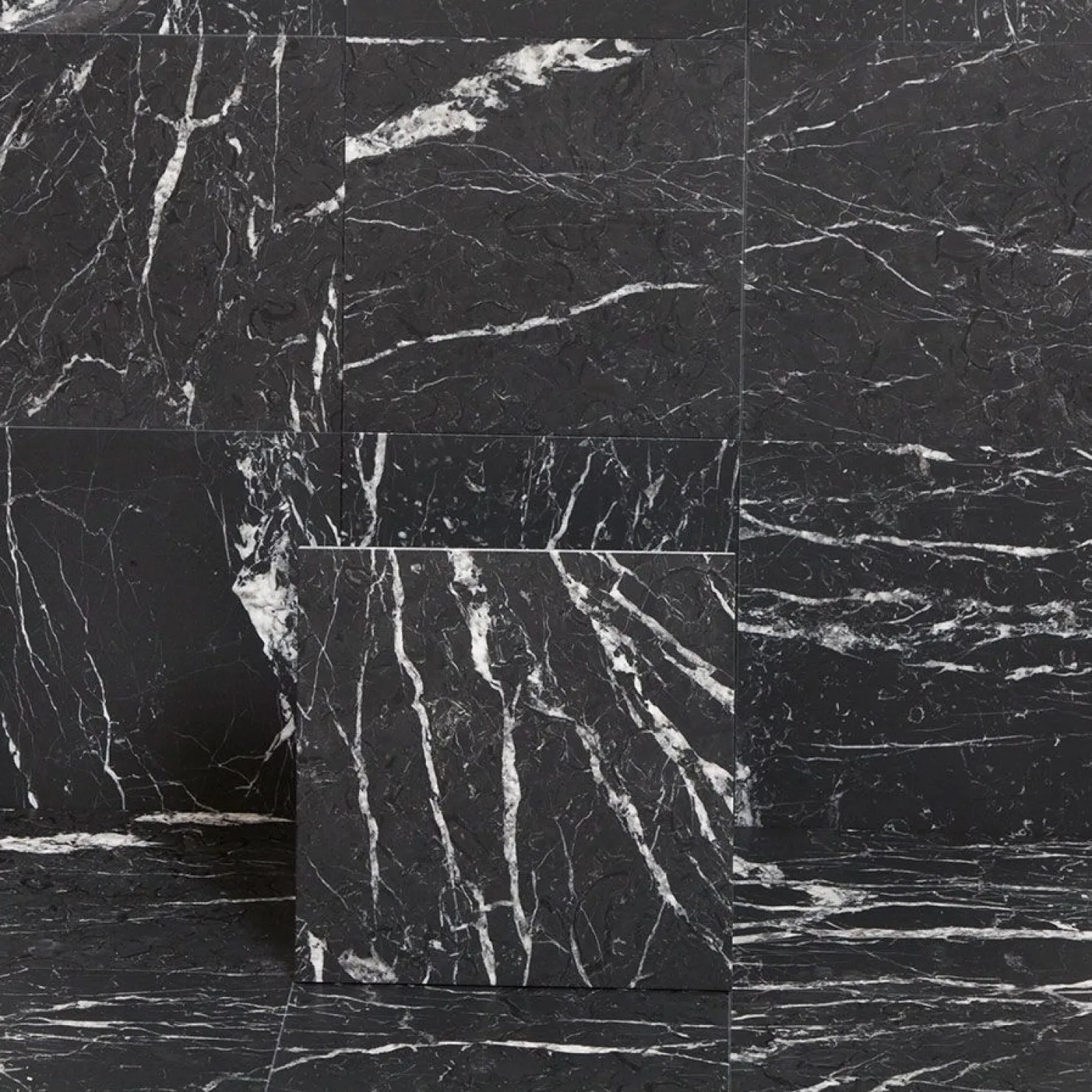 Lattialaatta Arredo Nero Marquina 15.2x15.2cm, himmeä, musta