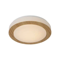 LED-plafondi Lucide Dimy Ø28,6cm 12W himmennettävä vaalea puu