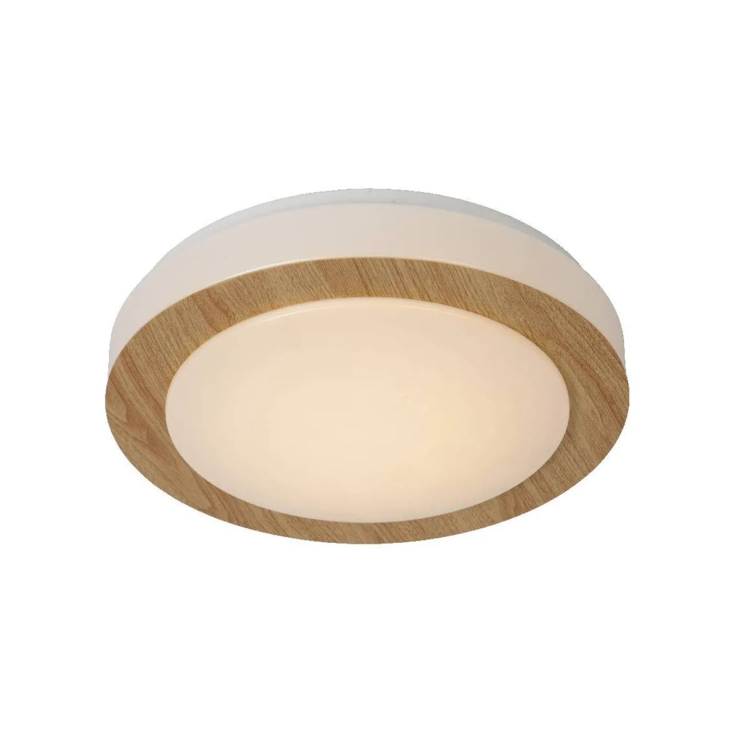 LED-plafondi Lucide Dimy Ø28,6cm 12W himmennettävä vaalea puu