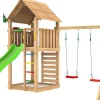 Leikkitorni Jungle Gym Cabin 2.1, 2-Swing Module 220, vihreä liukumäki