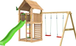 Leikkitorni Jungle Gym Cabin 2.1, 2-Swing Module 220, vihreä liukumäki