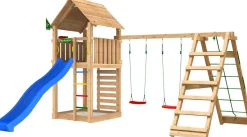 Leikkitorni Jungle Gym Cabin 2.1, 2-Climb Module 220, liukumäki ja 120 kg hiekkaa