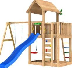 Leikkitorni Jungle Gym Mansion 2.1, 2-Swing Module 220, liukumäki ja 120 kg hiekkaa