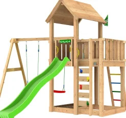 Leikkitorni Jungle Gym Mansion 2.1, 2-Swing Module 220, liukumäki ja 120 kg hiekkaa