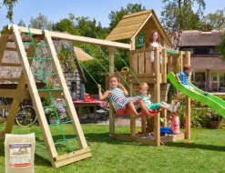 Leikkitornikokonaisuus Jungle Gym Cubby, 2-Climb Module 220, liukumäki ja 120 kg hiekkaa