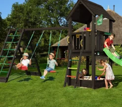 Leikkitornikokonaisuus Jungle Gym Club 2.1, 2-Climb Module 220, mustaksi petsattu, ilman liukumäkeä