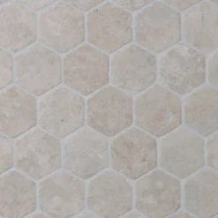 Marmorimosaiikki Qualitystone Hexagon White, verkolla, 60 x 60 mm