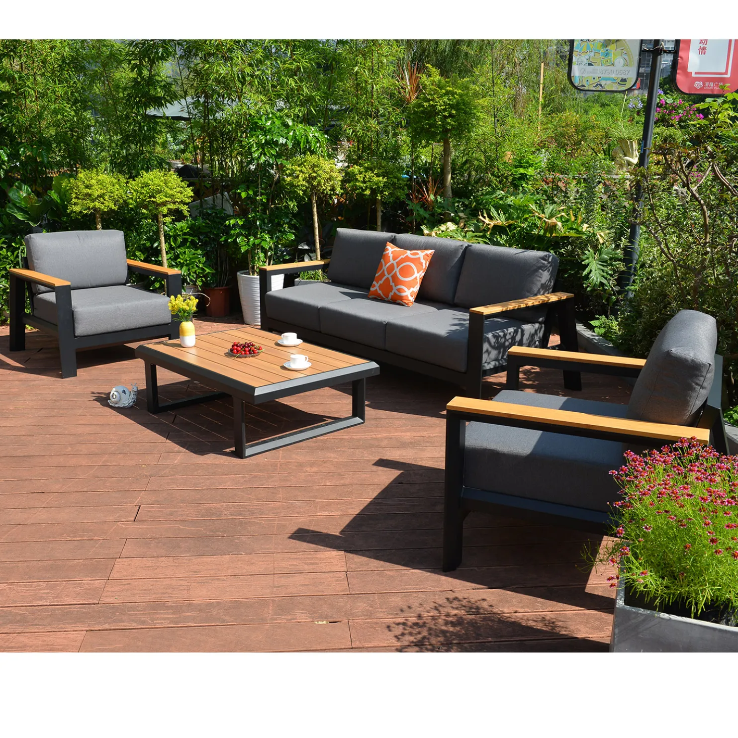 Oleskeluryhmä Home4you Felino, 3-istuttava sohva + 2 nojatuolia + pöytä, musta