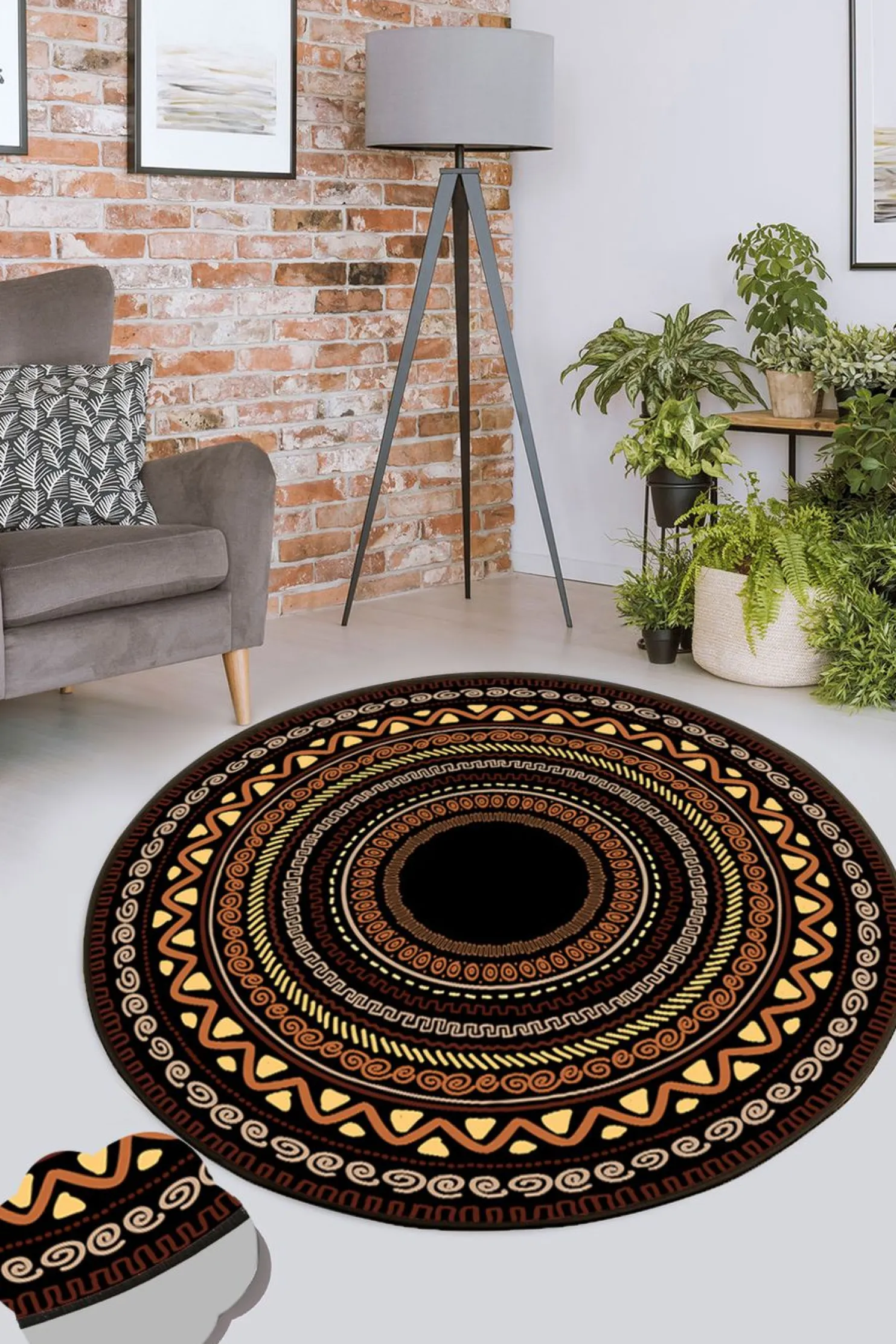 Pyöreä matto Linento Mistik Mandala, Ø100cm, ruskea