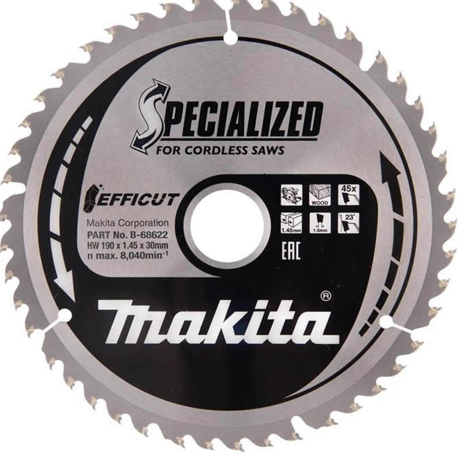 Pyörösahanterä Makita Efficut Specialized B-68622 Ø190x30x1,45mm 45T