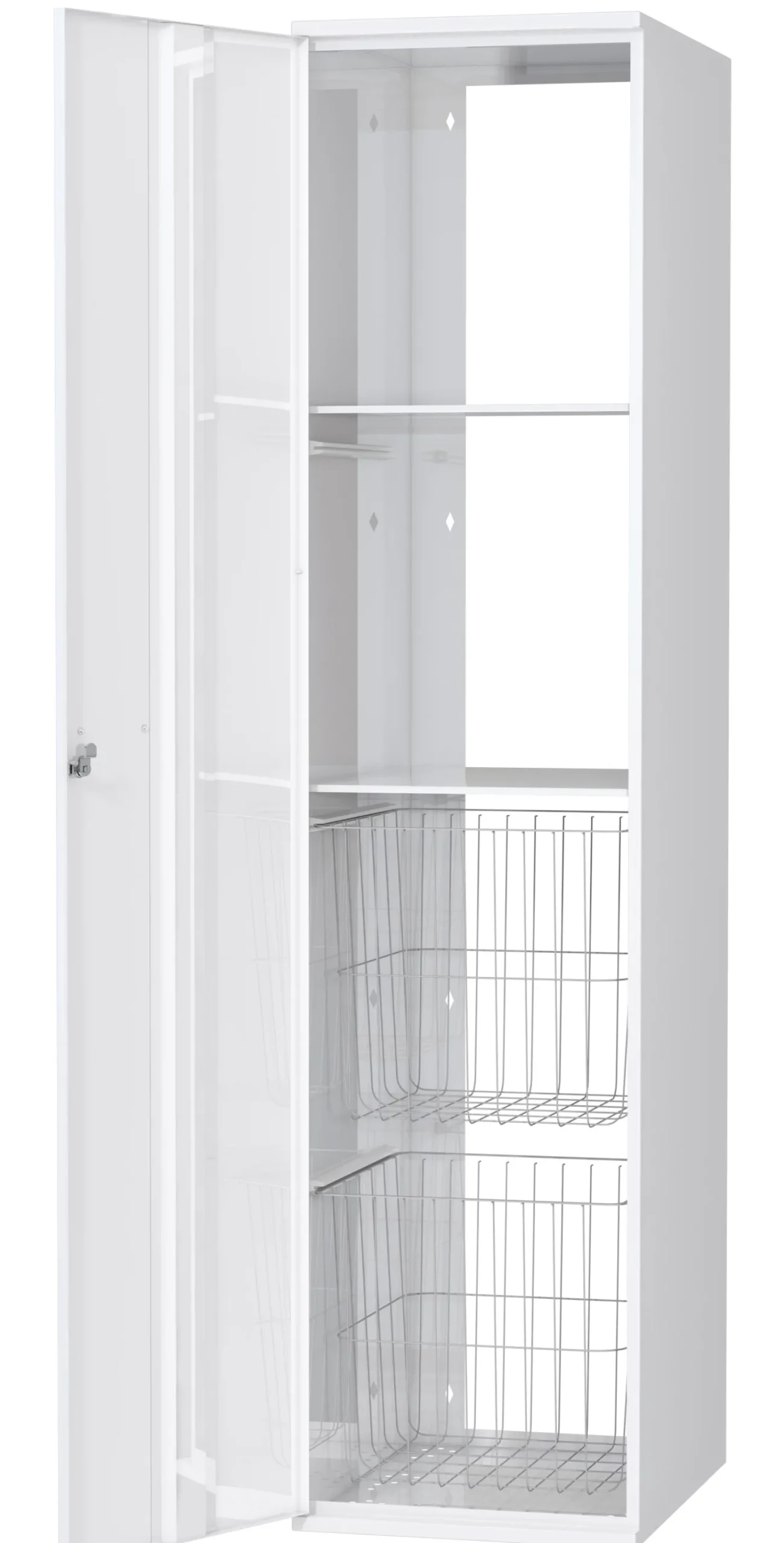 Pyykkikaappi Polaria 400x1700x530 mm vasenkätinen sylinterilukko 2 koria + 2 hyllyä
