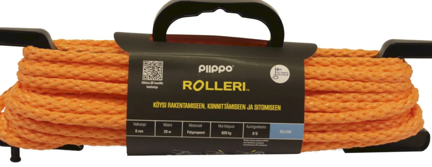 Rolleri Piippo palmikoitu polypropeeni 8mm x 20m oranssi