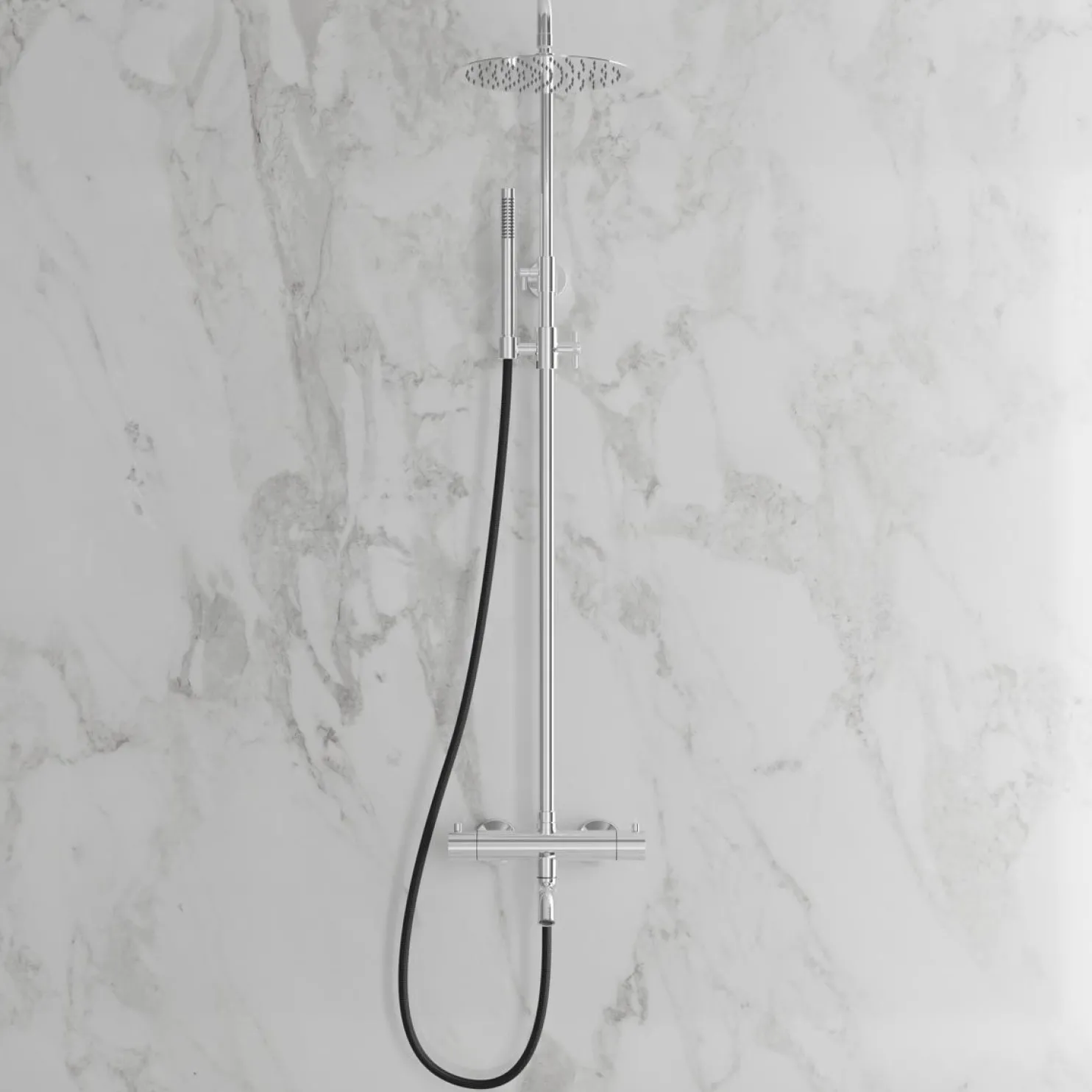 Sadesuihkusetti Scandtap Pleasure 3 Classic, termostaattihanalla, suihkupää ⌀250mm, juoksuputkella, kiiltävä teräs