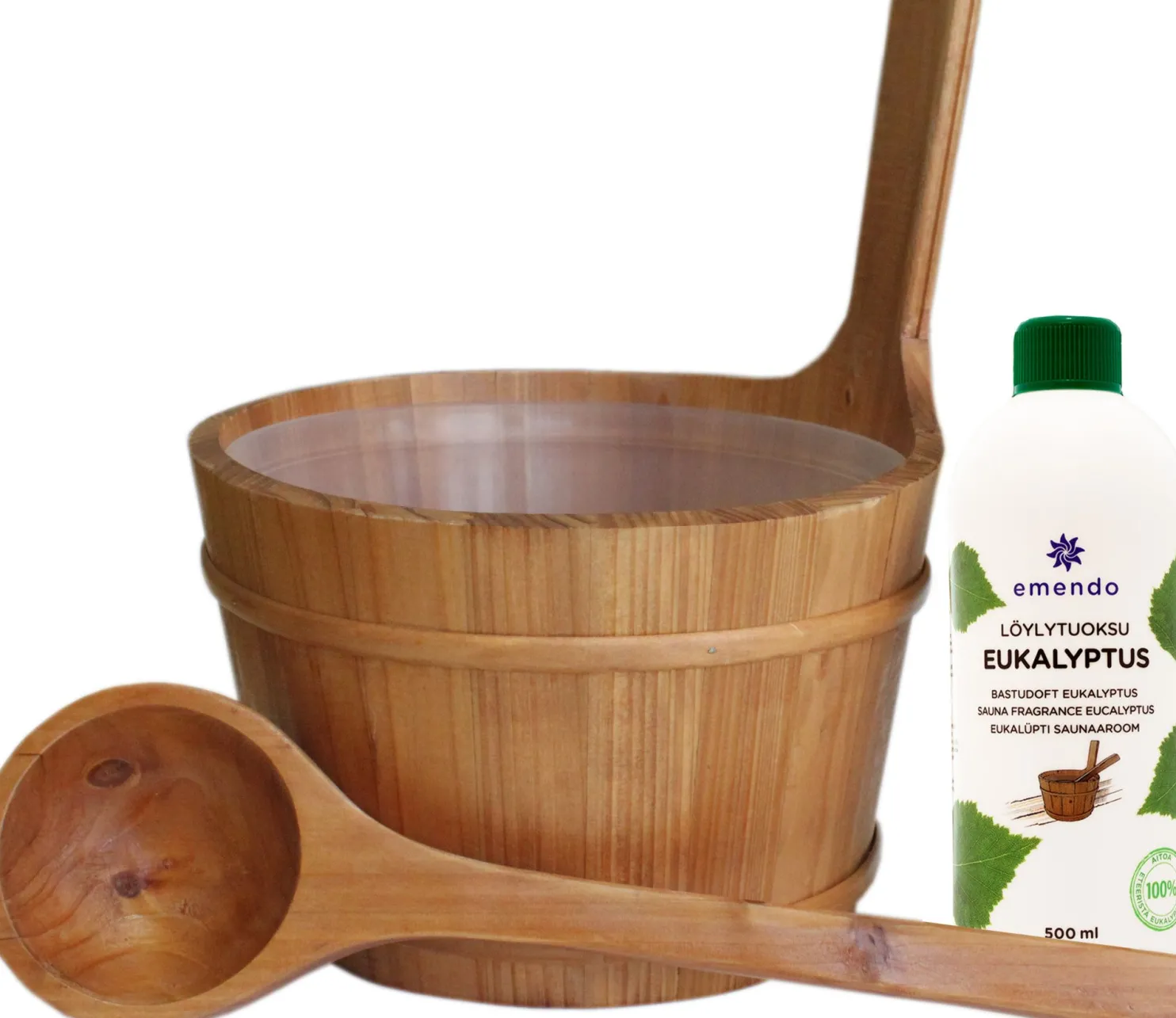 Saunasetti Emendo kiulu + kauha + Eukalyptus 500 ml