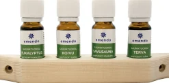 Saunatuoksusetti Emendo puutelineessä 4 x 10 ml