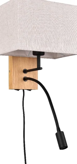 Seinävalaisin Trio Nilam lukuvalolla, 25cm, LED + E27, luonnonpuu