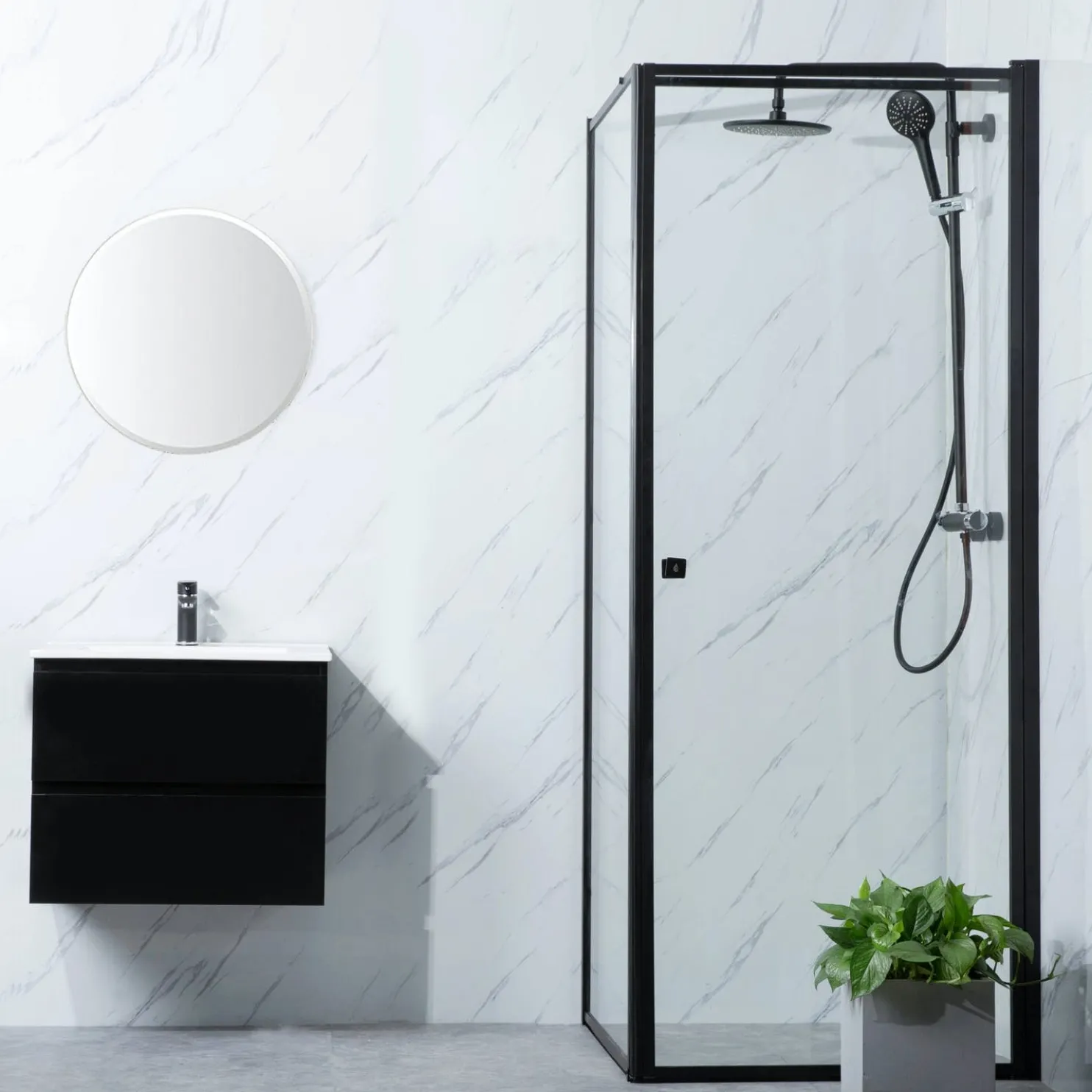 Suihkunurkka Bathlife Profil seinä 700 mm ovi 800 mm musta kehys