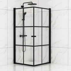 Suihkunurkka Sunwind Tiana Black, 900x900x1900mm, kaksi ovea, kirkas lasi, musta profiili