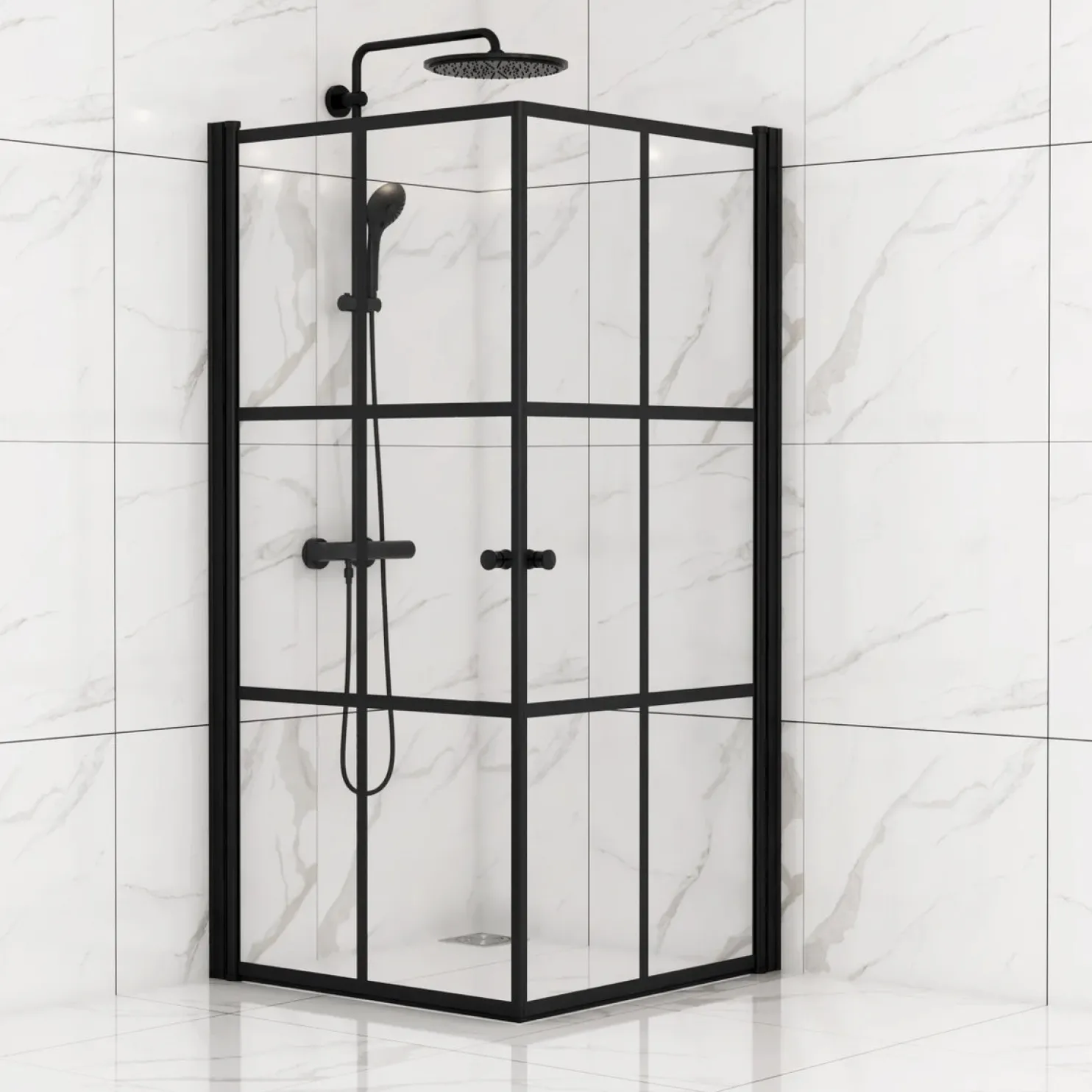 Suihkunurkka Sunwind Tiana Black, 900x900x1900mm, kaksi ovea, kirkas lasi, musta profiili