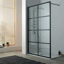 Suihkuseinä Lavabo Walk In, mattamusta profiili, kaksi paneelia, eri kokoja