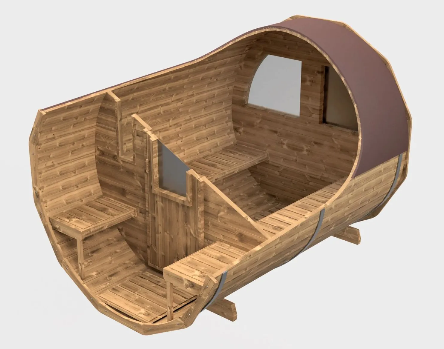 Tynnyrisauna SpaDealers vaakamalli Ø200x260cm lämpöpuu sis. puukiukaan ja savupiipun