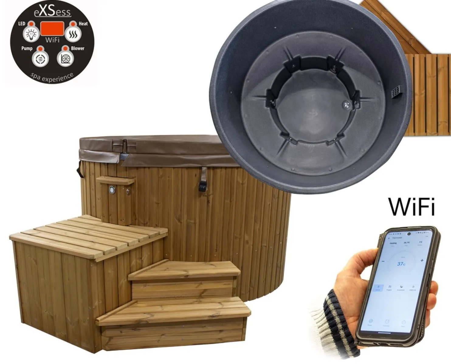 Ulkoporeallas SpaDealers TopSpa XS Wifi, 6 hlöä, eristetty, black marble